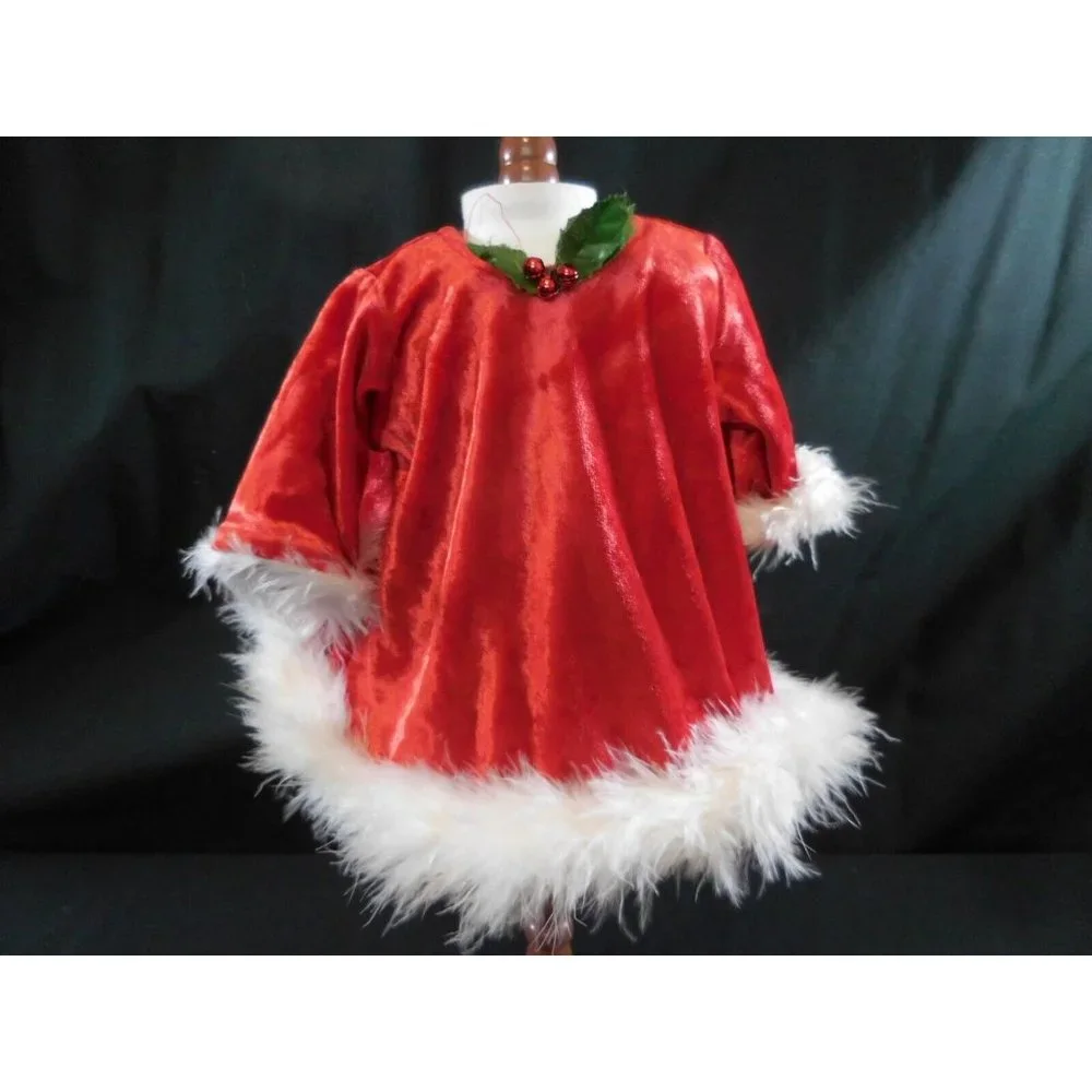 American Girl Bitty Baby red Dress White‎ flux fur trim Christmas Holiday 2000